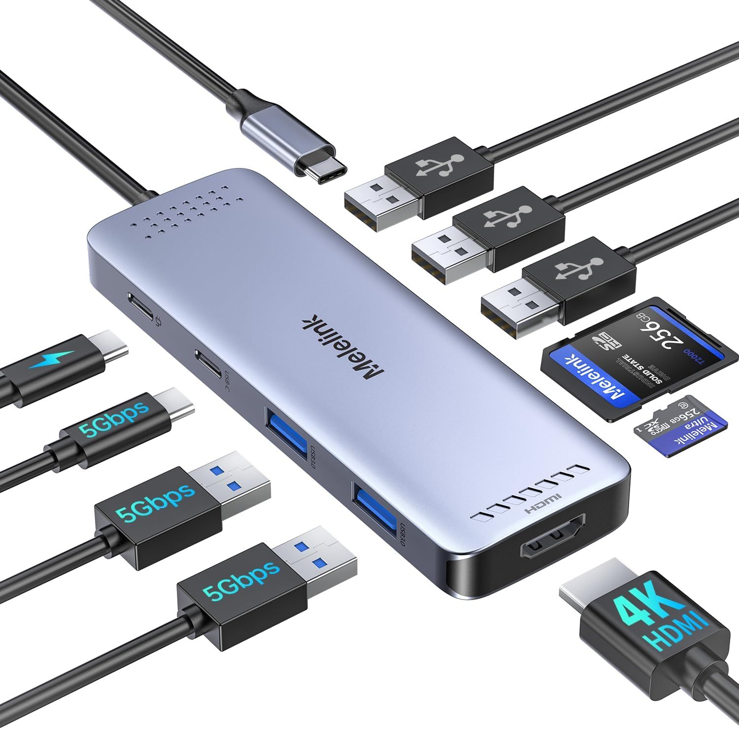 VDFHDFJGFJ USB-C Hub, 10-in-1 Adapter Multiport USB-C to HDMI 4K @60Hz, 100W PD, 6 Ports USB 3.0 & 2.0, SD/TF Card Reader, USB C Dock for MacBook Pro Air iMac HP Tablet