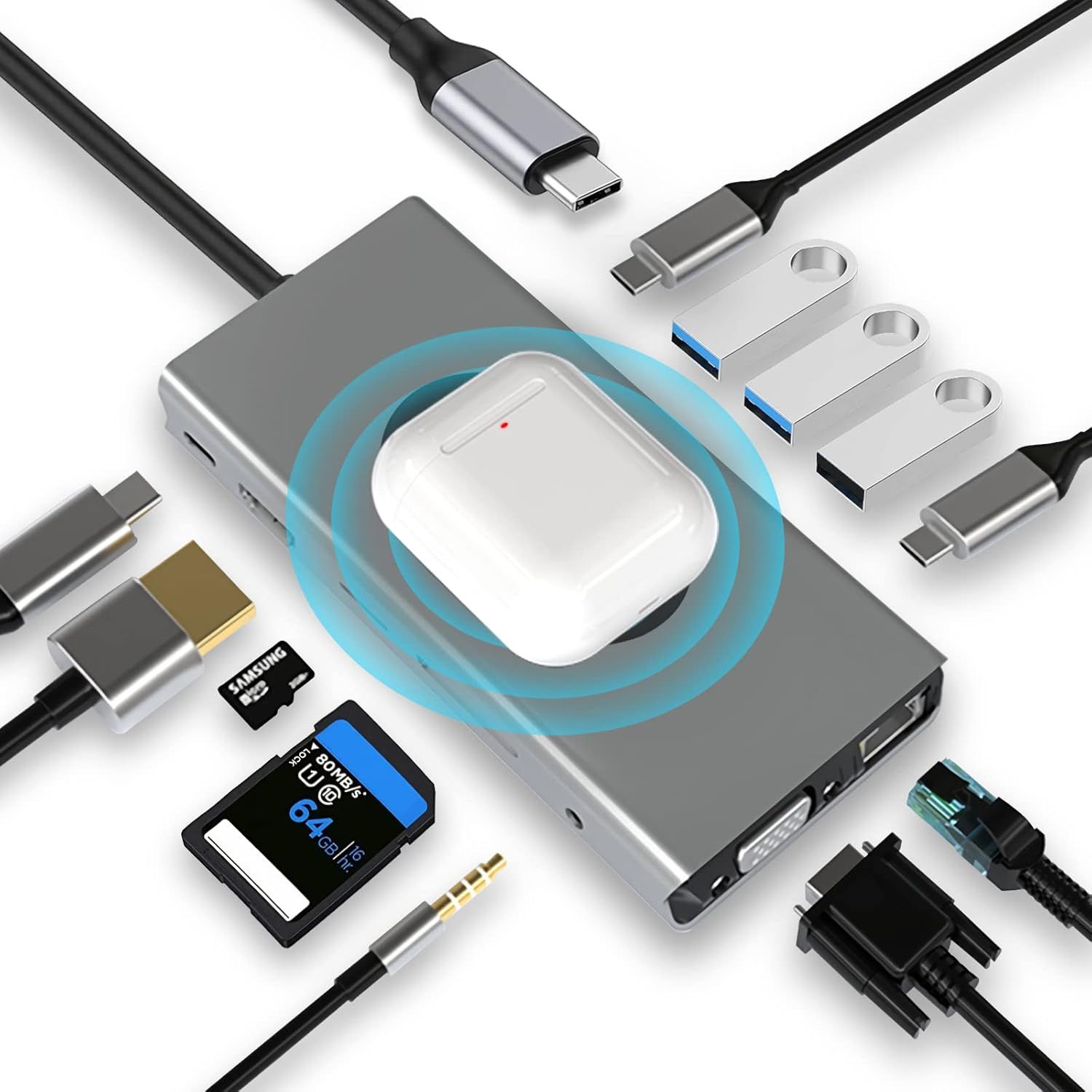 13-in-1 USB C Docking Station with Wireless Charging
