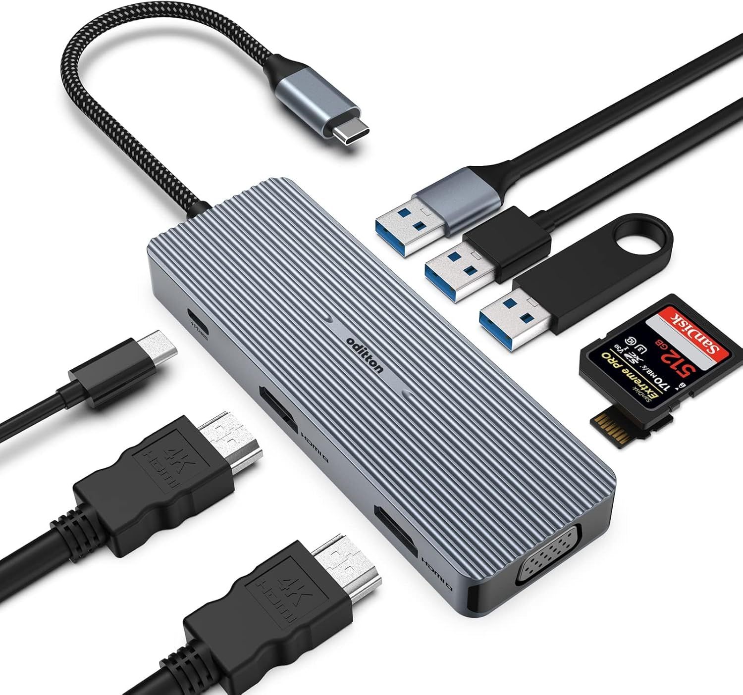 VDFHDFJGFJ USB-C Hub, 9-in-1 Docking Station, Dual 4K HDMI, VGA, 100W PD, USB 3.0, USB 2.0, SD/TF Card Reader, Compatible with MacBook/Surface Pro