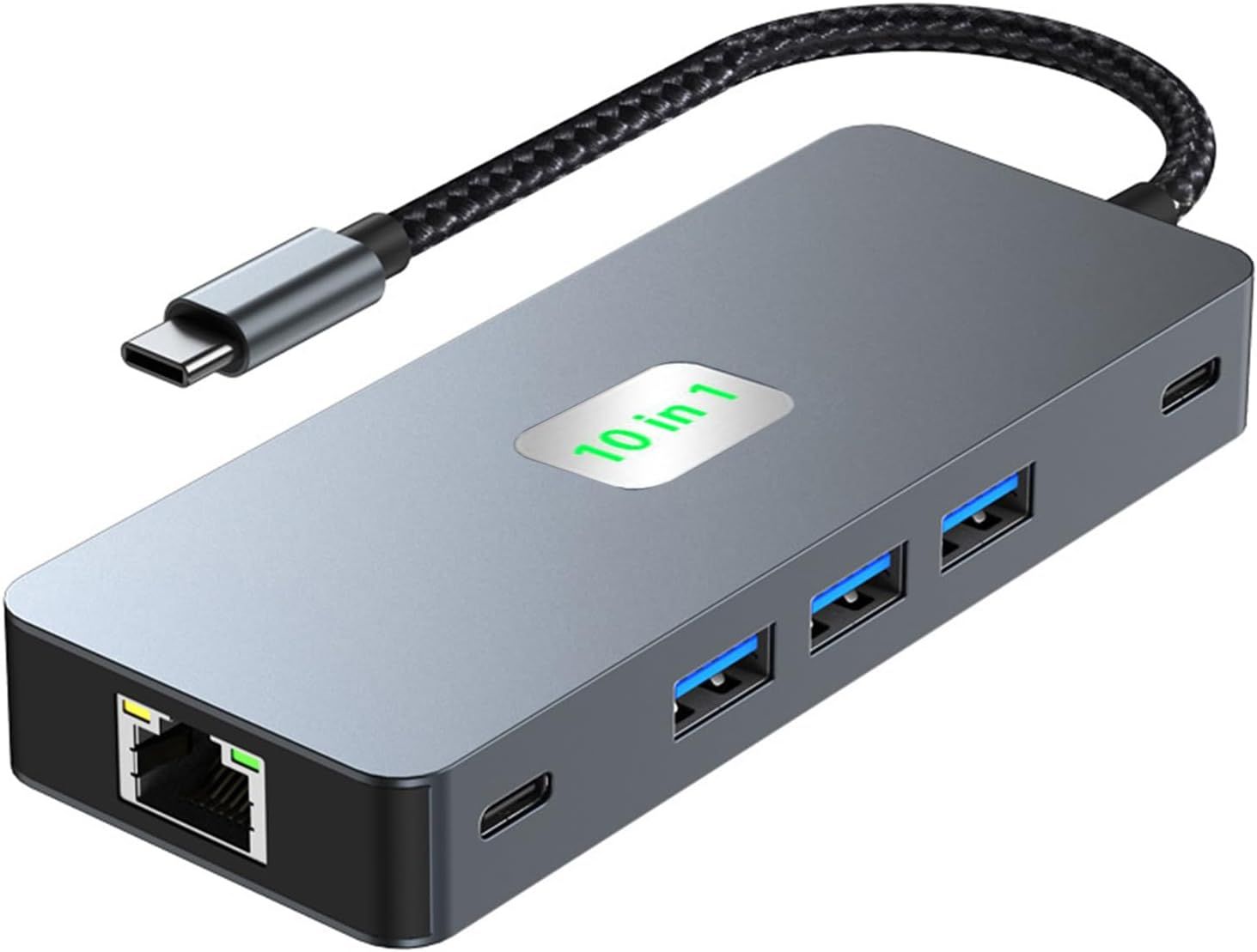 USB C to Dual Monitor Docking Station, 10-in-1 Multiport USB C Adapter (2 HDMI 4K@60Hz + RJ45)