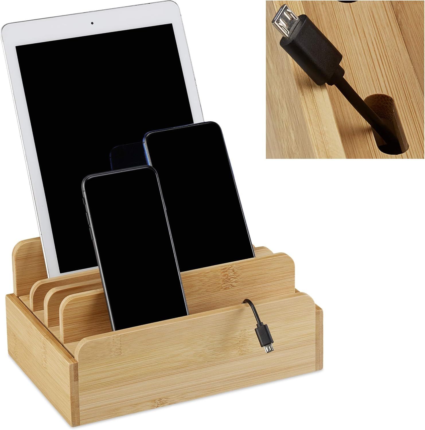 VDFHDFJGFJ Bamboo Charging Station for Smartphones, Tablets & E-readers