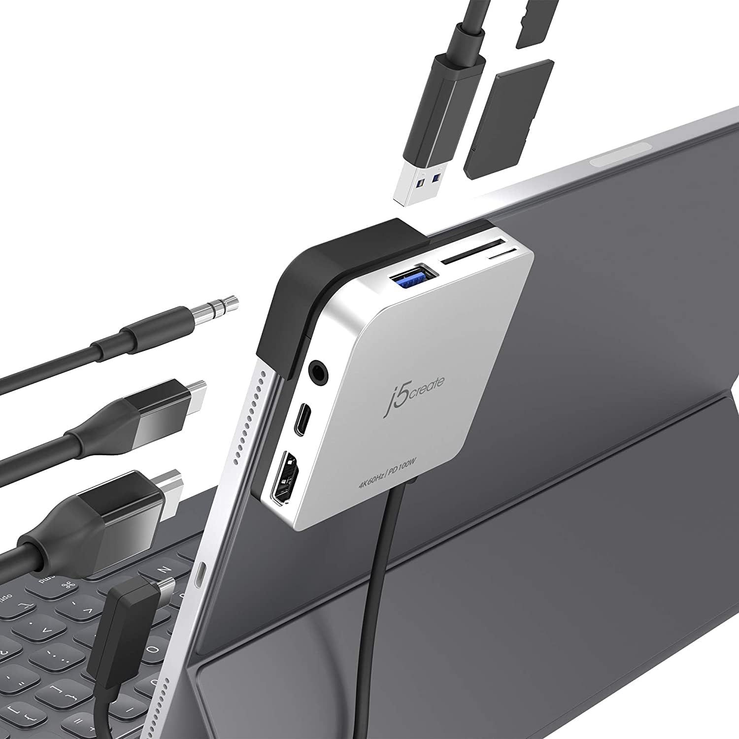 USB-C Travel Dock Station - 6-in-1 for iPad Pro 12.9"/11", with HDMI 4K@60Hz, PD 100W Charger and Data Transfer, USB-A 3.1 (JCD612)