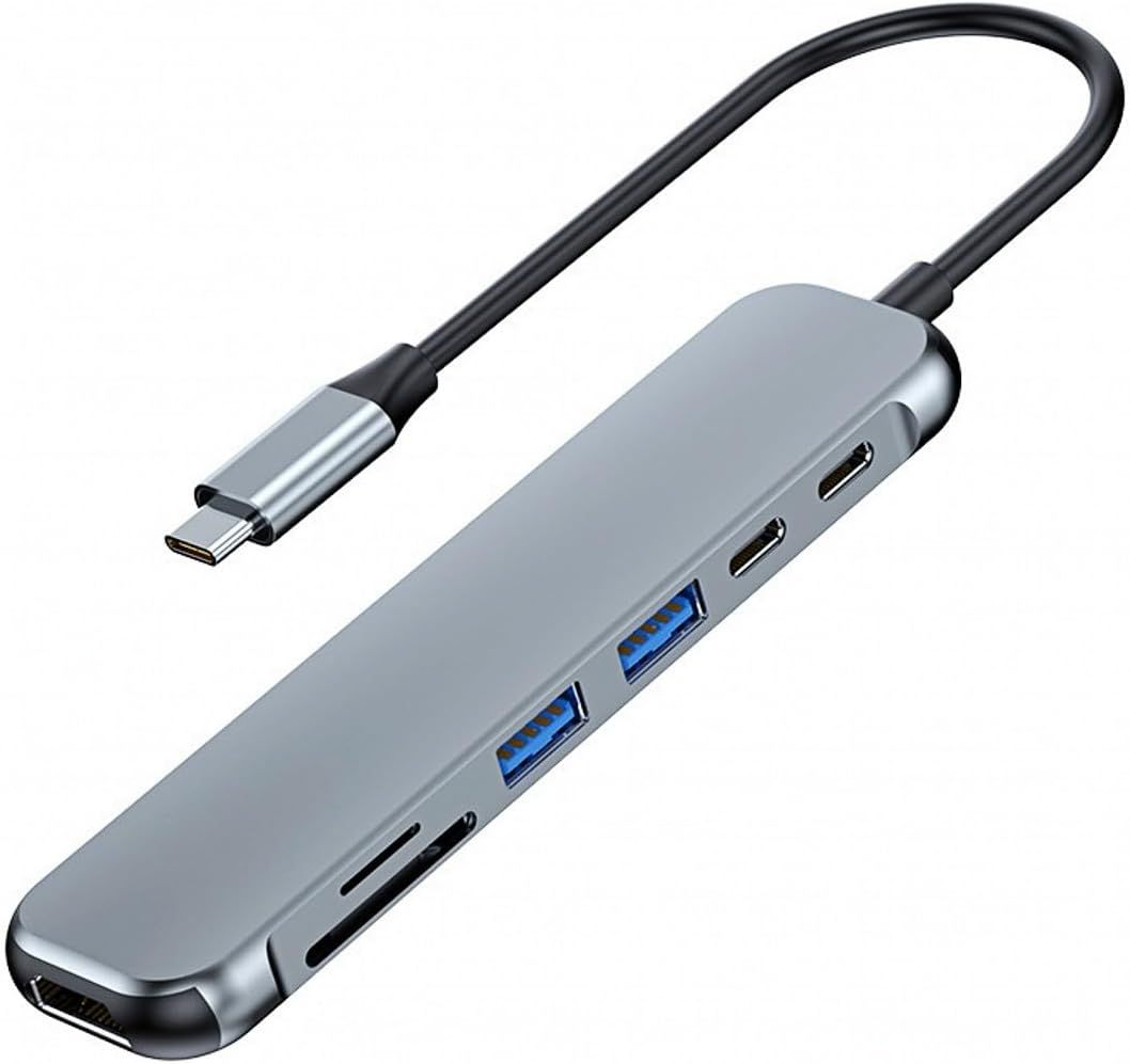 USB-C 7-in-1 Hub Adapter with HDMI 4K, PD 65W, USB 3.0/2.0, SD/TF Card Slot, Aluminum MacBook Pro Docking Station