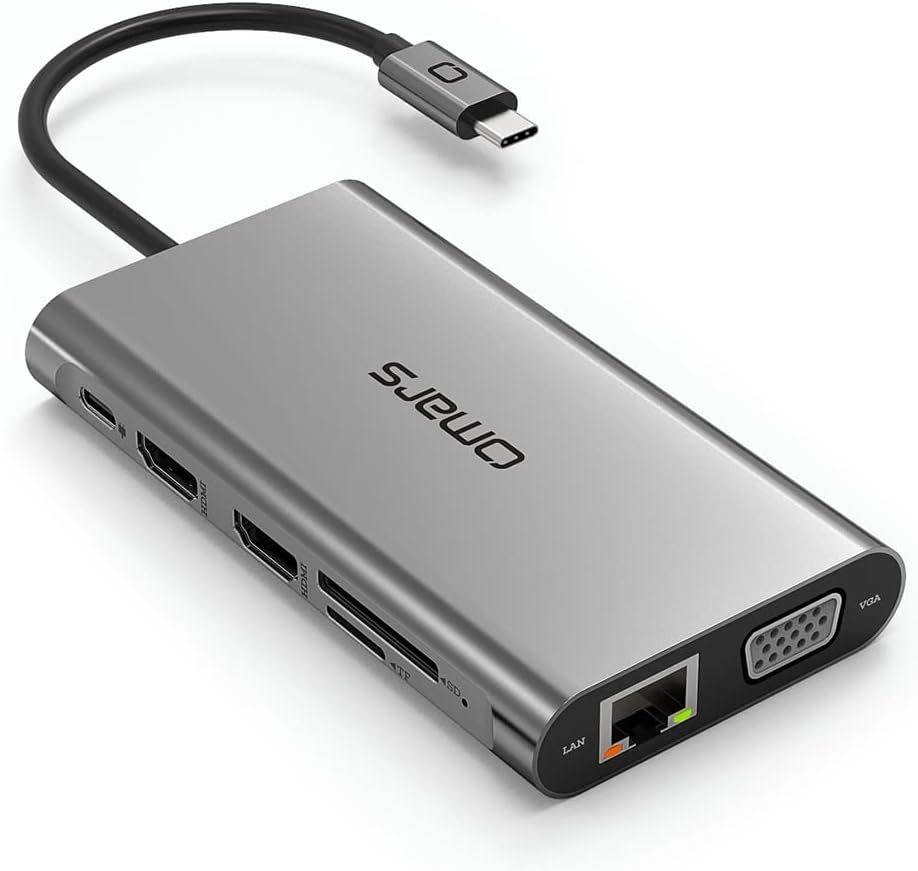 USB-C 11-in-1 Hub with Triple Display (Dual HDMI 4K & VGA), 1Gbps LAN, 4xUSB, SD/Micro SD Card Reader, 100W PD Power Supply for MacBook Pro Air