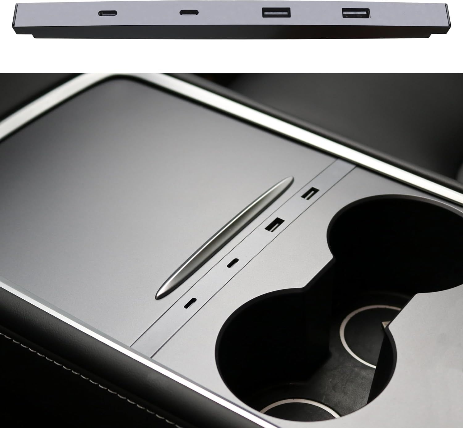 Integrated USB Hub for Tesla Model Y 2021-2024 and Model 3 2021-2023 with Quick USB-C Charging, OEM Multi-Port Console Center Accessory