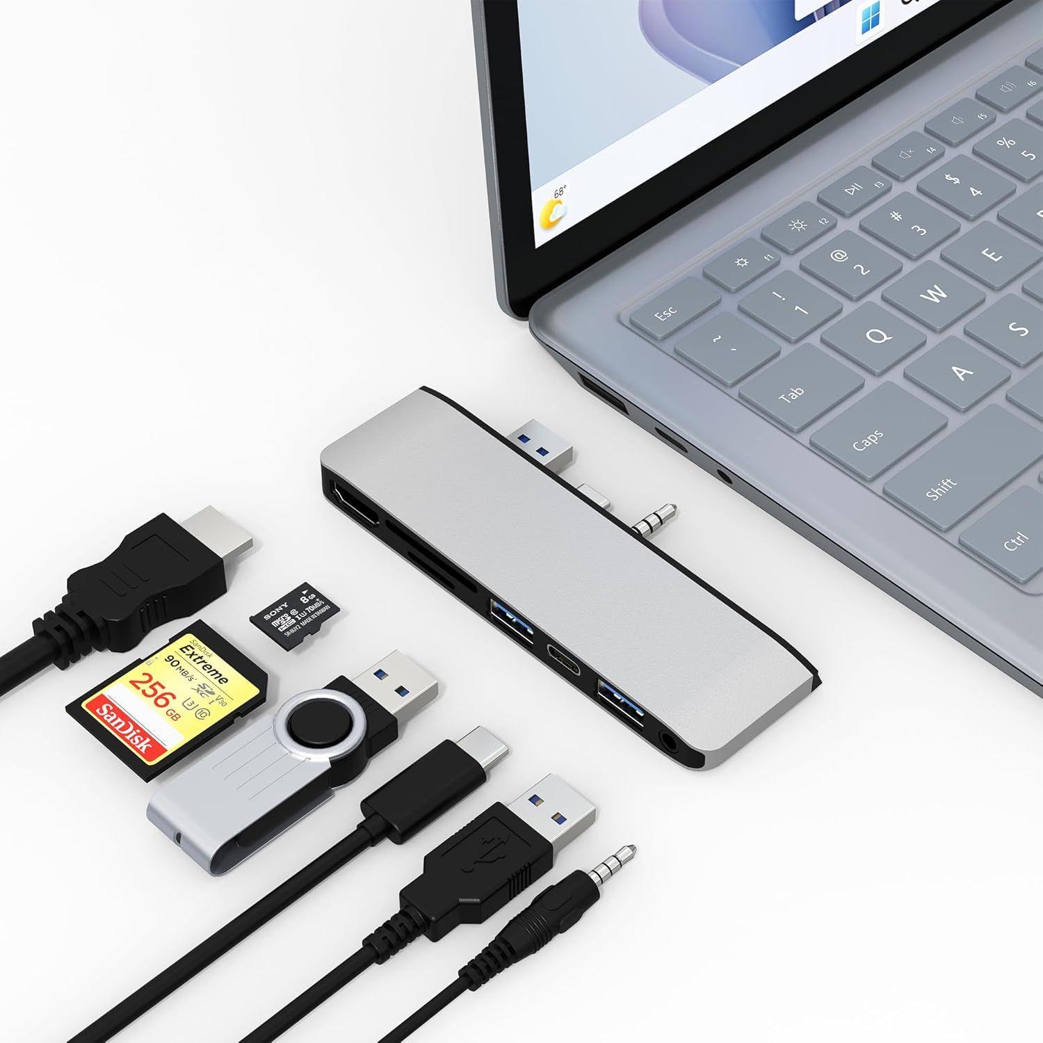 Surface Laptop 5/4/3 Docking Station Hub with 4K@30Hz HDMI + 2 * USB 3.0 + USB C + SD/TF Card Slot + 3.5mm Audio, HDMI Adapter for Surface Laptop Go/Go2/Go3/Surface Laptop 3/4/5