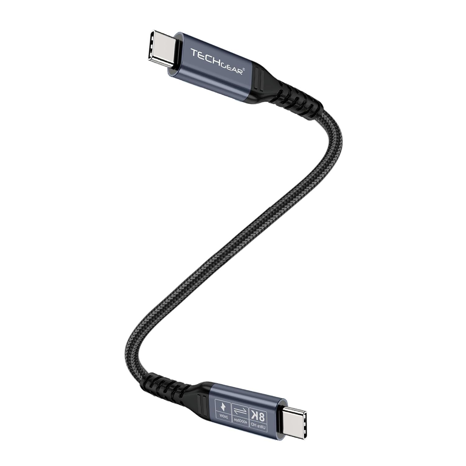 USB 4 Gen 3 Cable, 0.3m Thunderbolt 4 to USB-C, 40 Gbps, 8K @ 60Hz, 240W Charging, PD 3.1, Compatible with Thunderbolt 4/3, MacBook XPS, Surface Pro