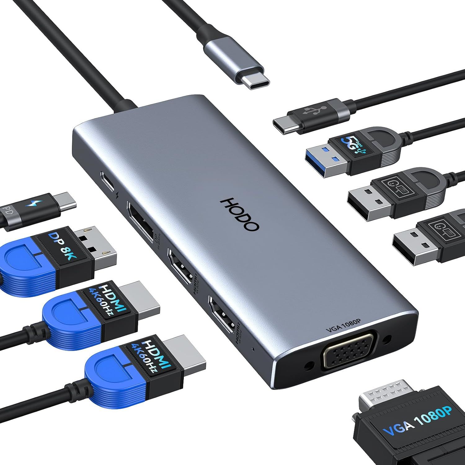 USB-C Double Screen Dock 2 HDMI, 9 in 1 for Laptop