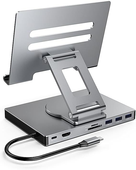 VDFHDFJGFJ USB-C Hub for iPad Pro, 13/12.9/11-inch, Foldable Dock with HDMI 4K 60Hz, PD Charging, SD/TF Card Reader, 3x USB 3.0, 3.5mm Audio, Station Support