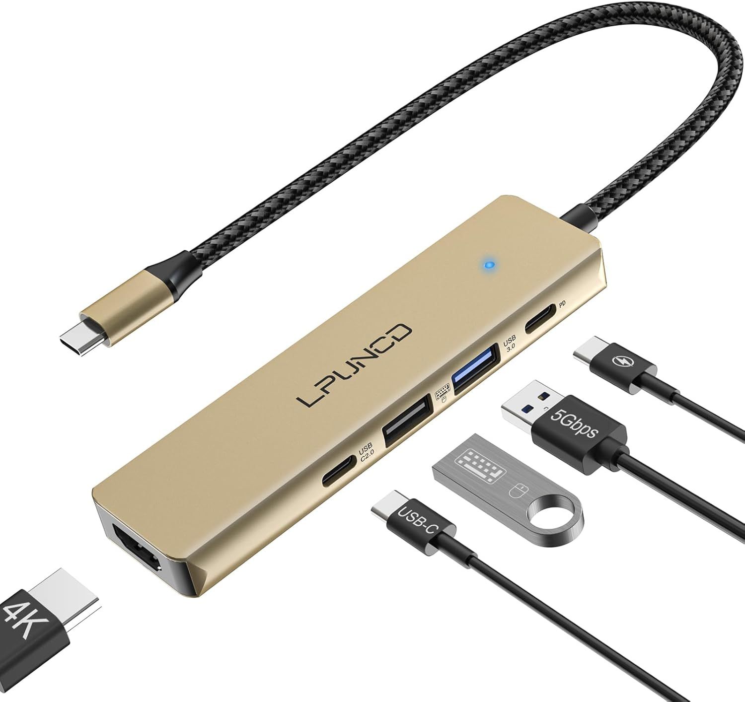 USB C Hub with 4K HDMI, PD100W, USB C, 2*Data USB A Ports, Multiport Adapter, Docking Station for iPhone 15/15 Pro, Galaxy S24, MacBook Pro/Air, iPad Pro/Air, Steam Deck