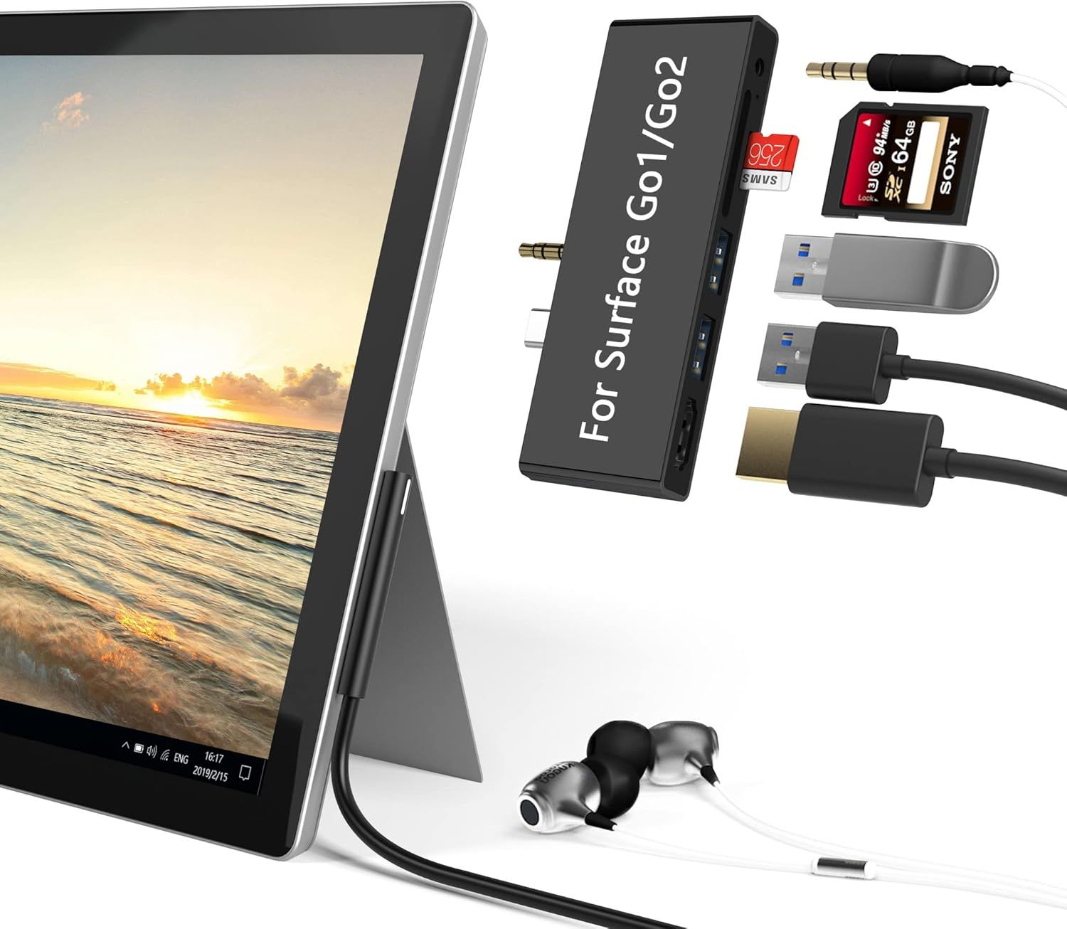 Surface Go/Go 2/Go 3 Docking Station, HDMI Hub USB C 6-in-2, 2 USB 3.0 Ports (5 GB/s), 3.5mm Headphone Jack, SD/TF Card Reader