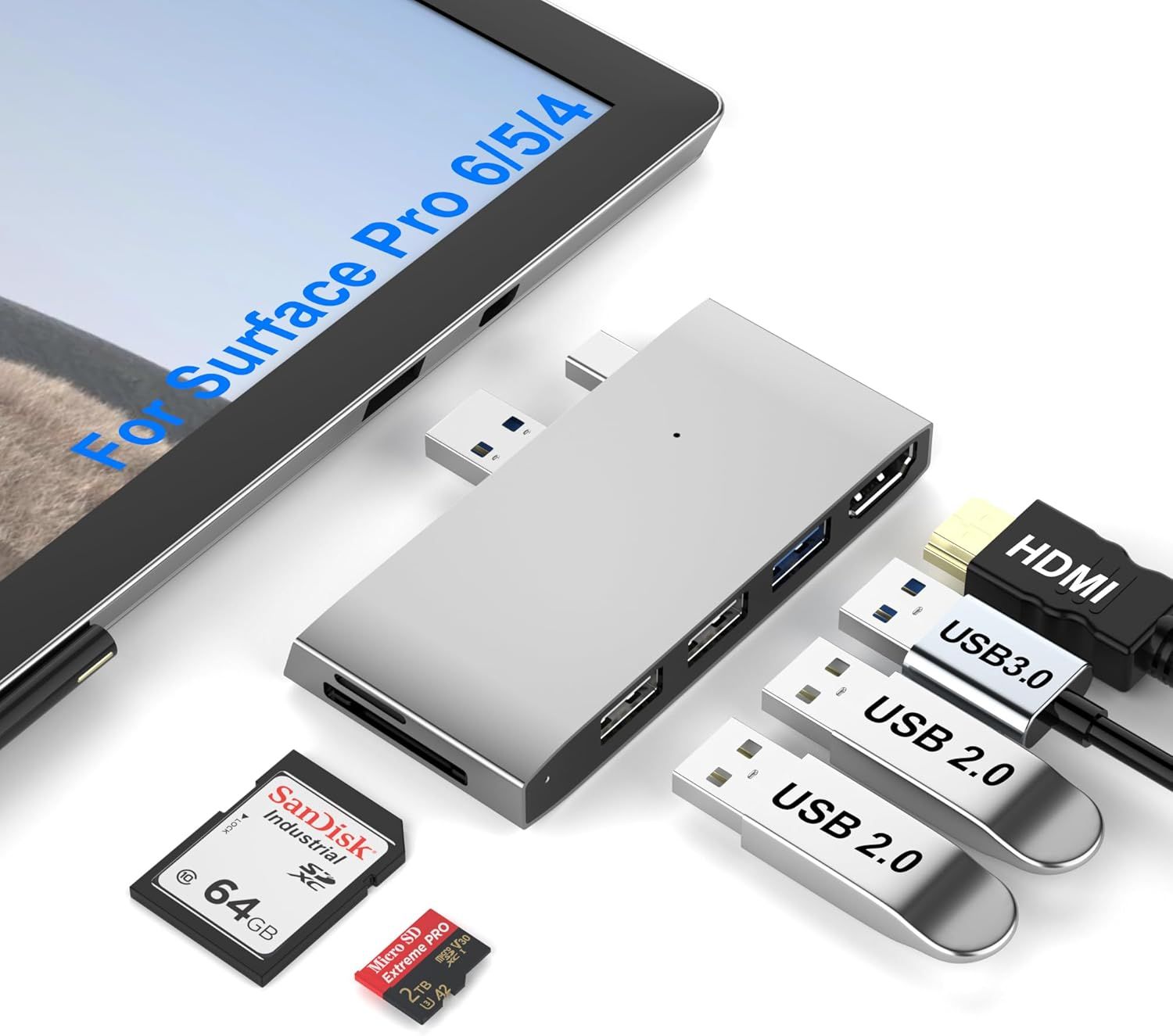 Surface Pro 6/5/4 USB 3.0 Hub with HDMI 4K Adapter