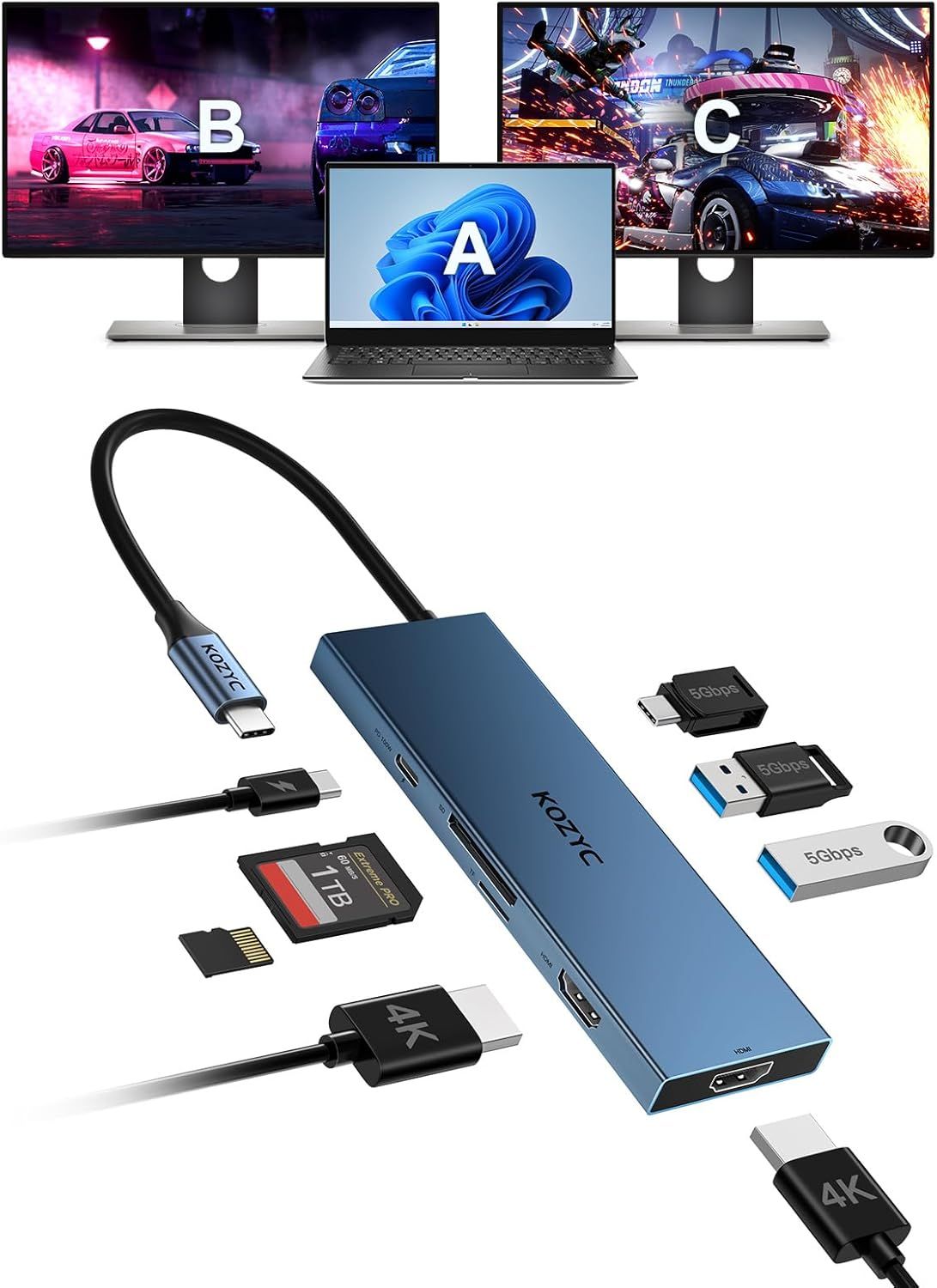 VDFHDFJGFJ USB C Docking Station, 8-in-1 Hub with Double HDMI