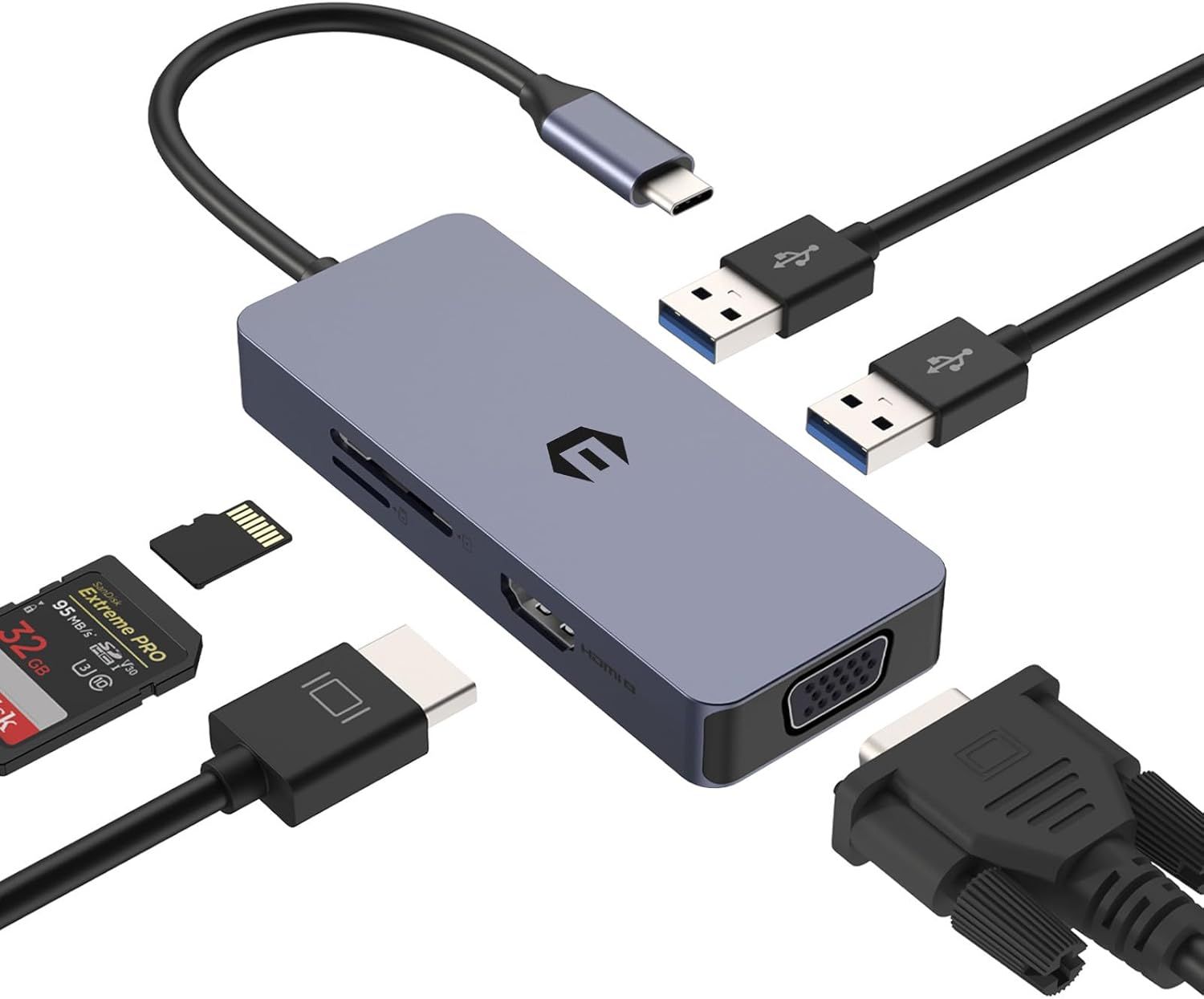 VDFHDFJGFJ USB C 4K HDMI Hub, 6-in-1 Adapter