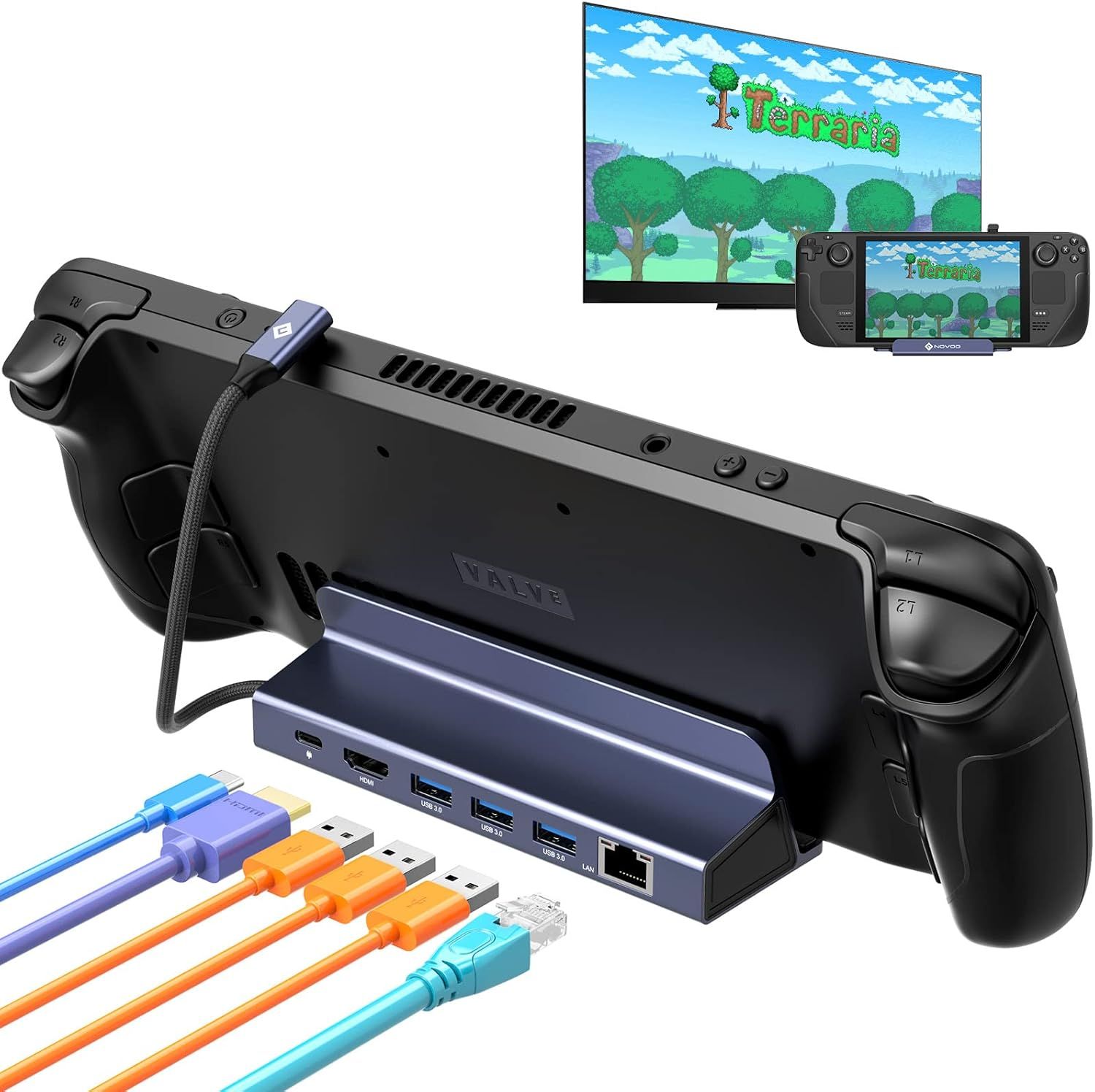 Steam Deck Docking Station 6-in-1 Hub USB C to HDMI 4K@60Hz, 3 USB Ports, Gigabit Ethernet and Type-C PD 100W Charging for Valve Steam Deck