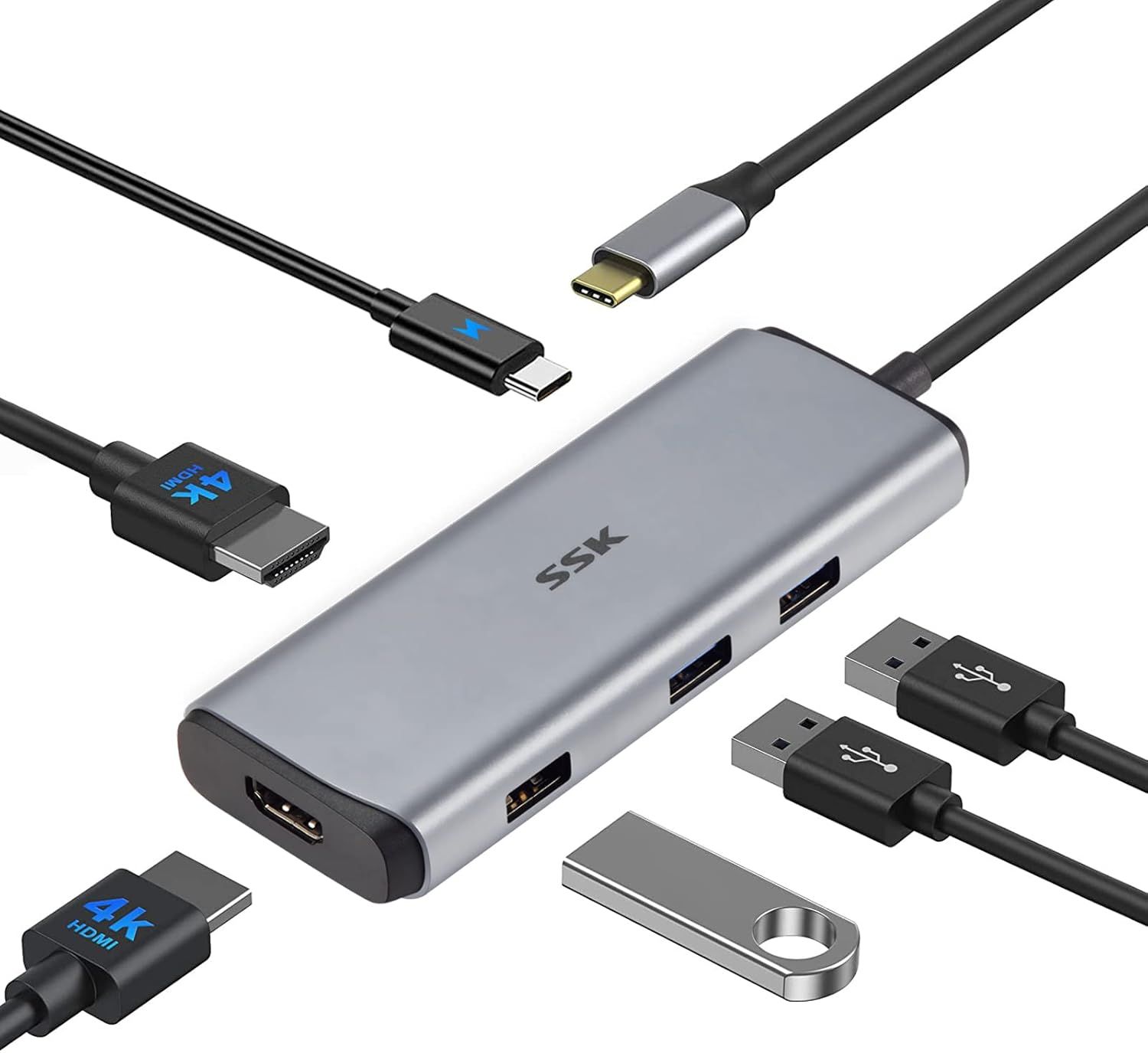 USB C Dual Monitor Dock - 6-in-1 Multiport Hub with 2 HDMI 4K, PD 3.0 100W, 2xUSB 3.0, 1xUSB 2.0