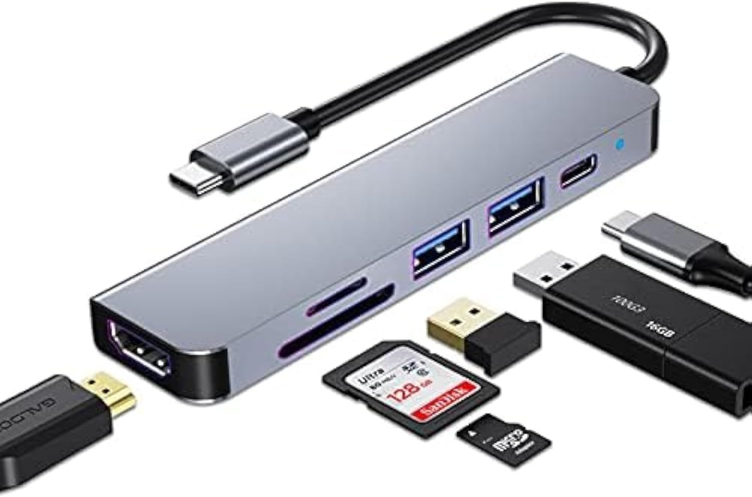 VDFHDFJGFJ USB-C Hub, 6-in-1 Multiport Adapter for Macbook Pro & Air