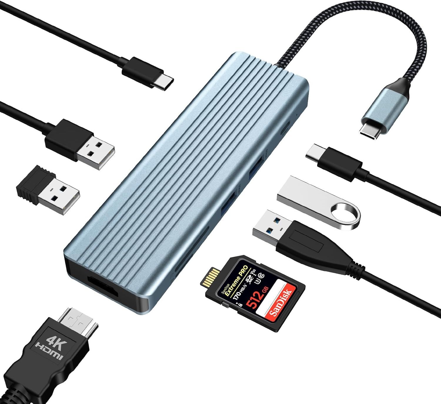 9-in-1 USB C Adapter, Hub, 4K HDMI USB C with Power Delivery (PD) 100W, USB 3.0/2.0, SD/TF Card Reader for MacBook Pro/Air, Dell, Surface Pro, HP