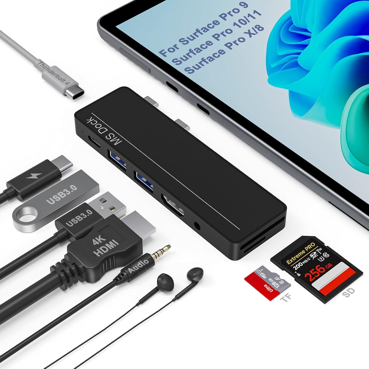 Surface Pro 11/10/9/8/X USB-C Hub with 4K HDMI, Thunderbolt 4, and 2x USB-C 100W