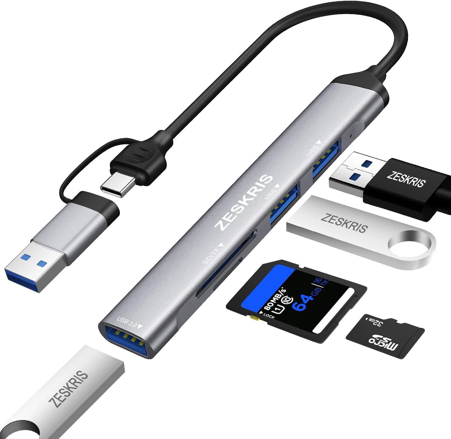 VDFHDFJGFJ USB-C Hub, 5-Port Ultra Slim Type C Hub with 1 USB 3.0, 2 USB 2.0, TF/SD/MicroSD Card Reader