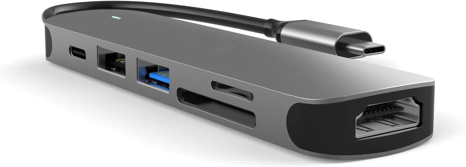 VDFHDFJGFJ USB-C Hub - 6-in-1 Multiport USB-C to HDMI 4K, USB-A 3.0/2.0, SD/TF Card Reader - Aluminum MacBook iPad Compatible
