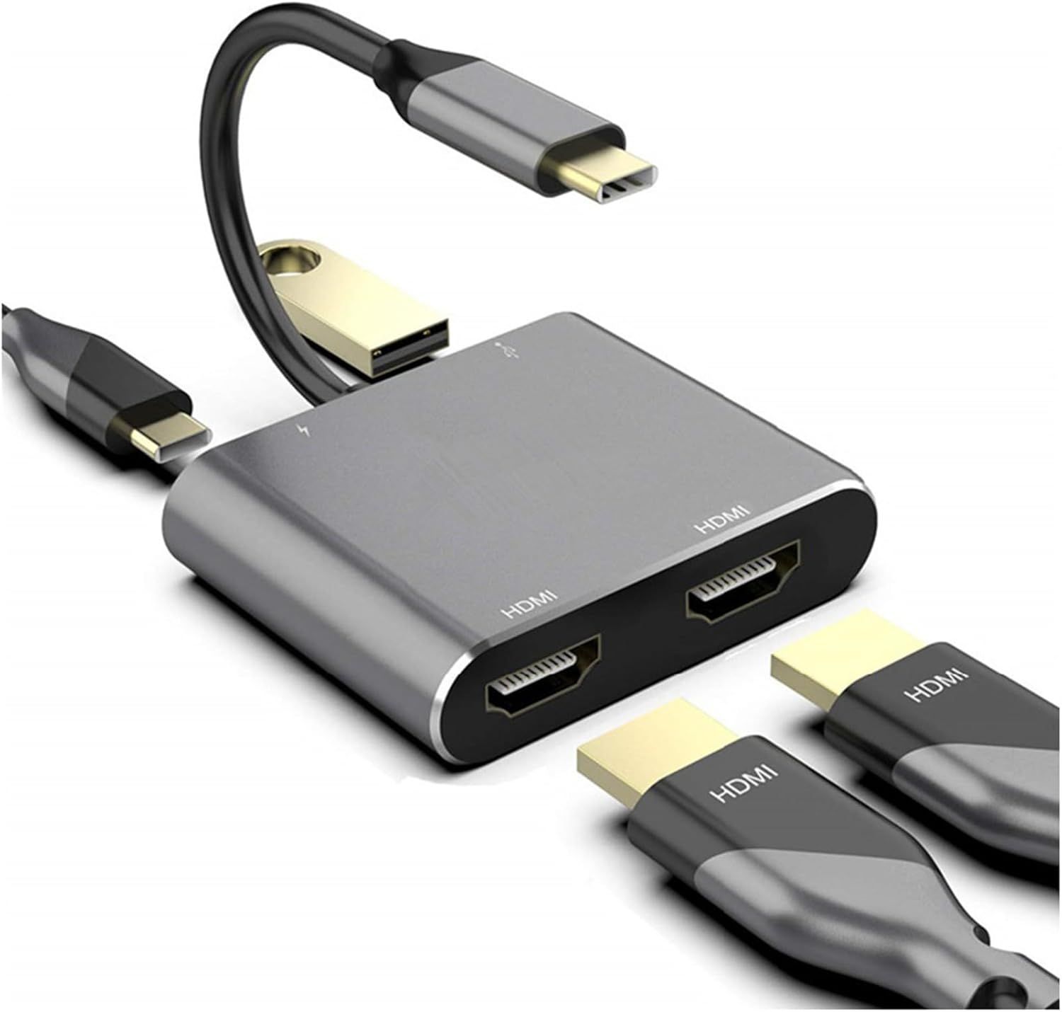USB-C to Dual HDMI Adapter with USB 3.0 and 100W PD Input
