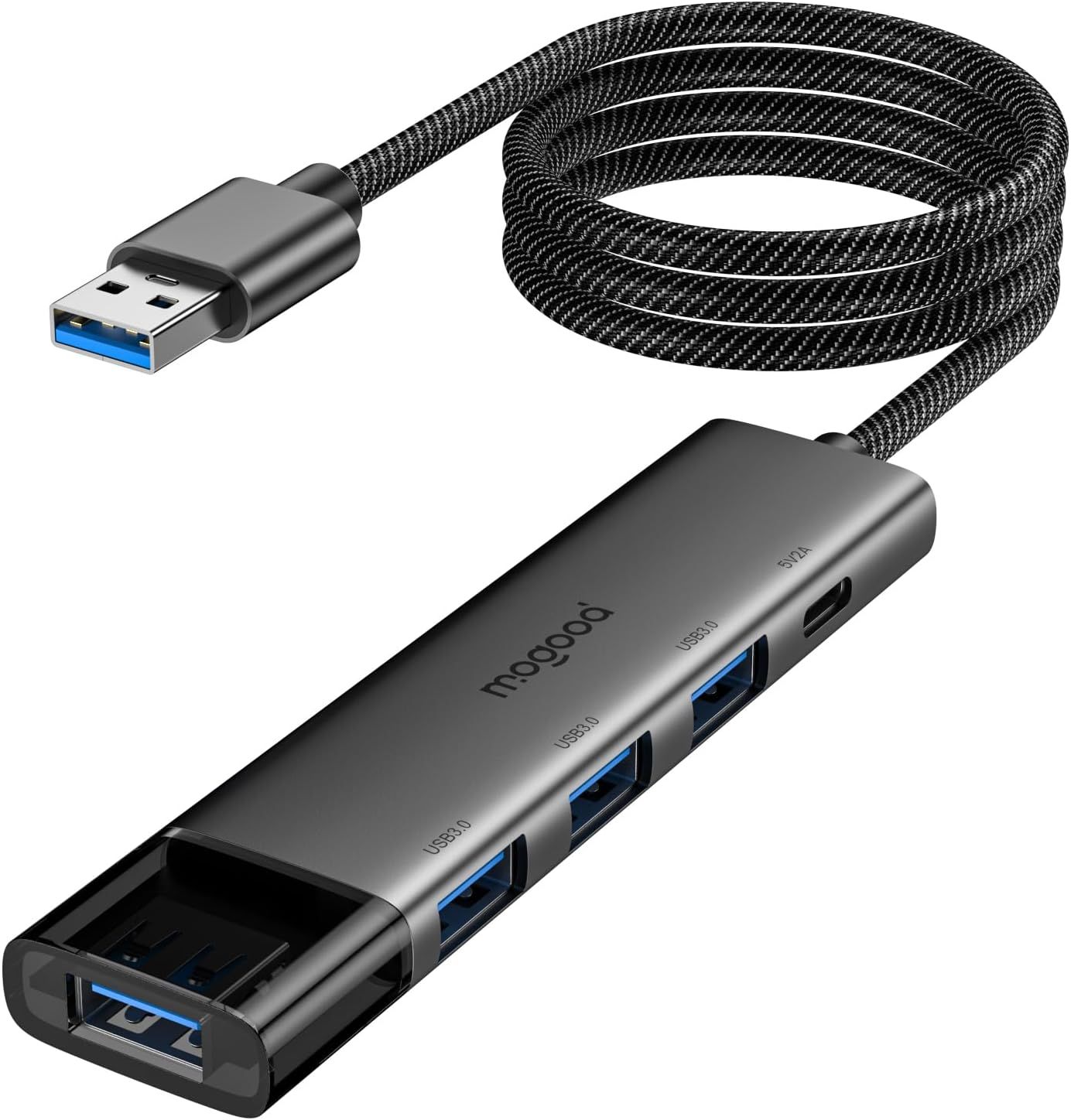 USB 3.0 Hub, 4-Port USB 5Gbps with Type C Power, Multiport Adapter, Extender, Compatible with Laptop, PC, PS5, MacBook Pro/Air (1m)