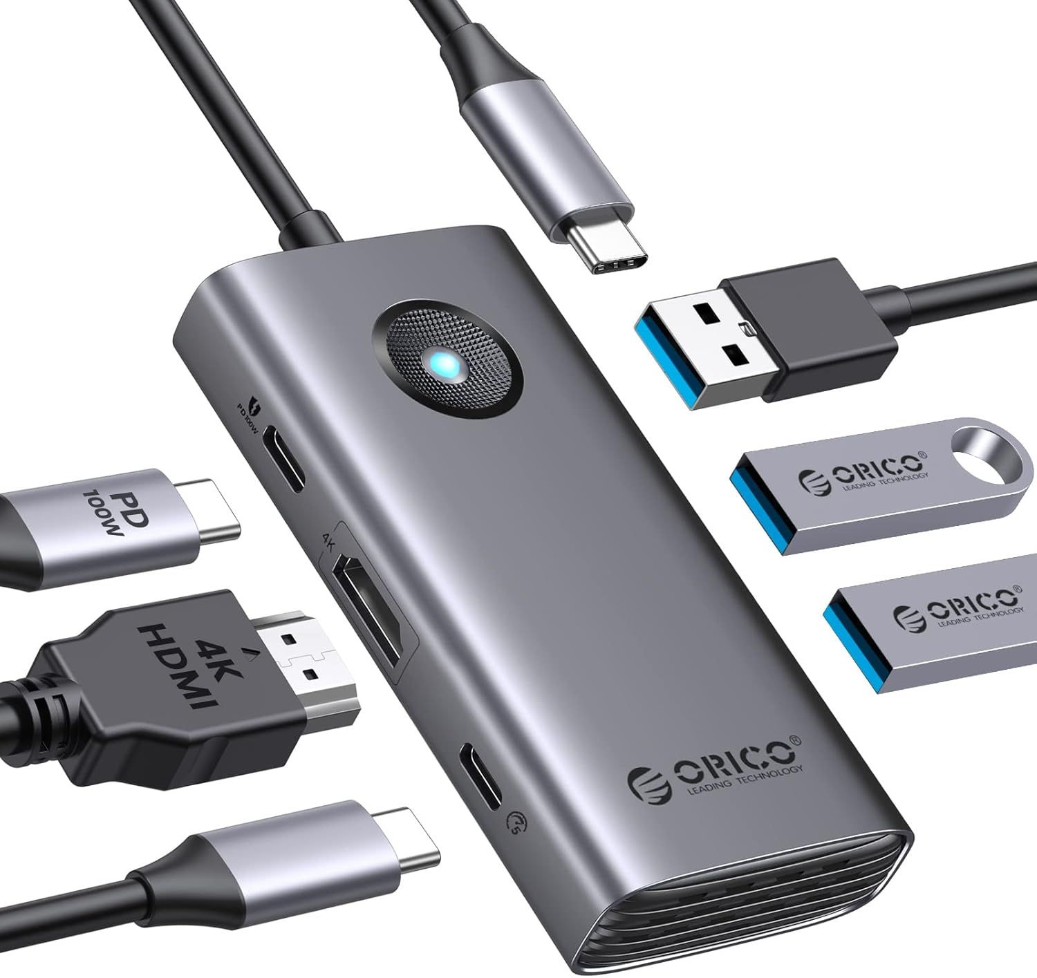 USB-C 6-in-1 Docking Station, HDMI 4K+PD 100W+3 USB 3.0/3.1 + USB-C 3.0, Multi-Port Adapter for MacBook/Dell/HP/Surface/Lenovo