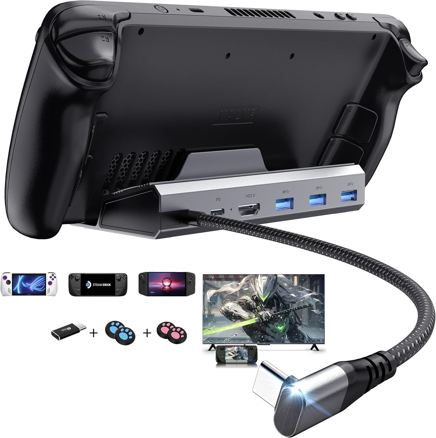 USB 5-in-1 Docking Station with HDMI 2.0 4K @ 60Hz, 3 USB 3.0 Ports, USB-C 100W Power Delivery, Steam Deck/Rog Ally/Switch/Lenovo Legion Go Accessories