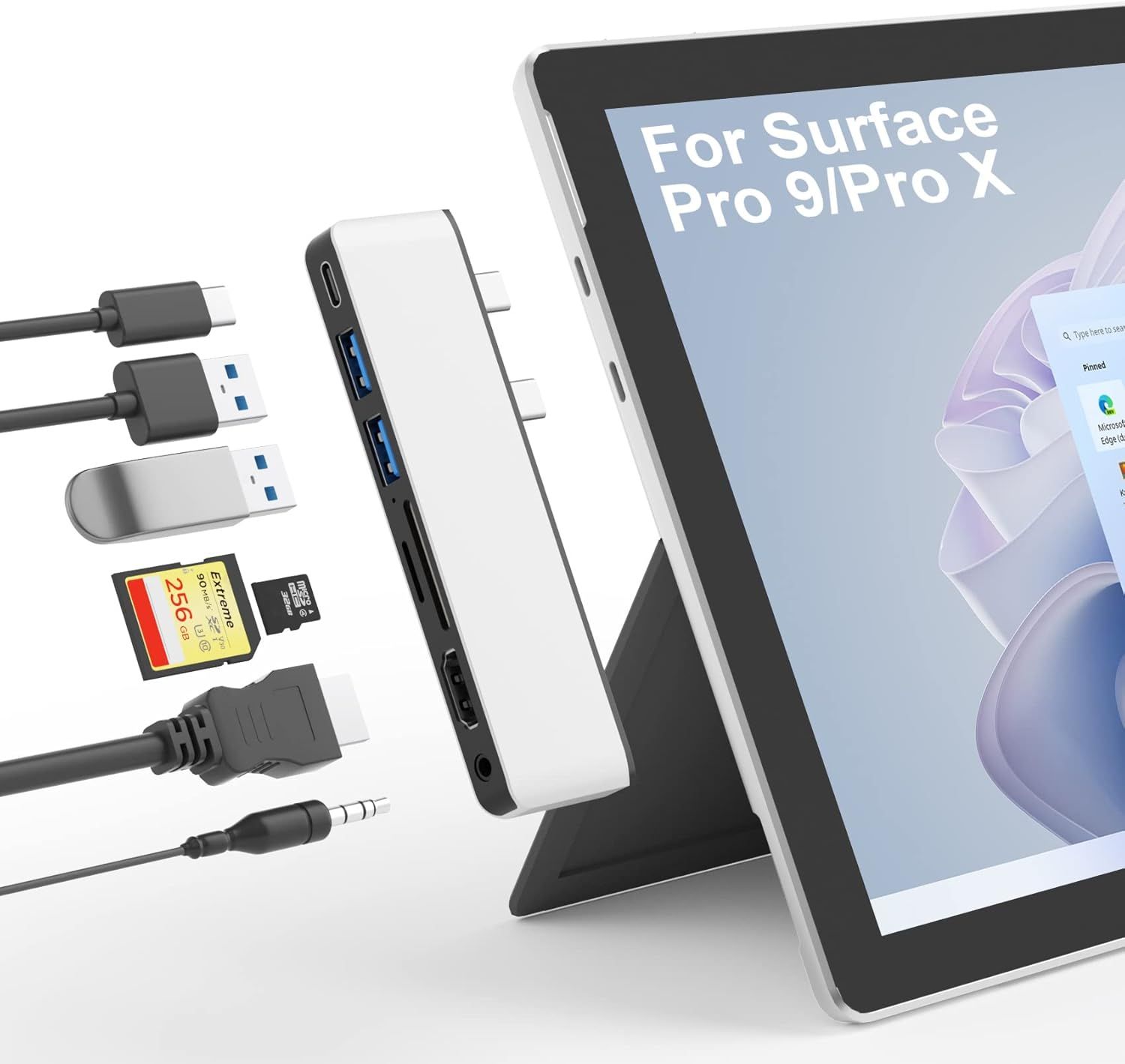 Surface Pro 11/10/9 Docking Station with HDMI 4k, USB C Thunderbolt 4 (Display+PD Charging+Data), USB 3.0 * 2, SD/TF, Audio 3.5mm, Triple Display (Surface Pro 9+HDMI+USB C)