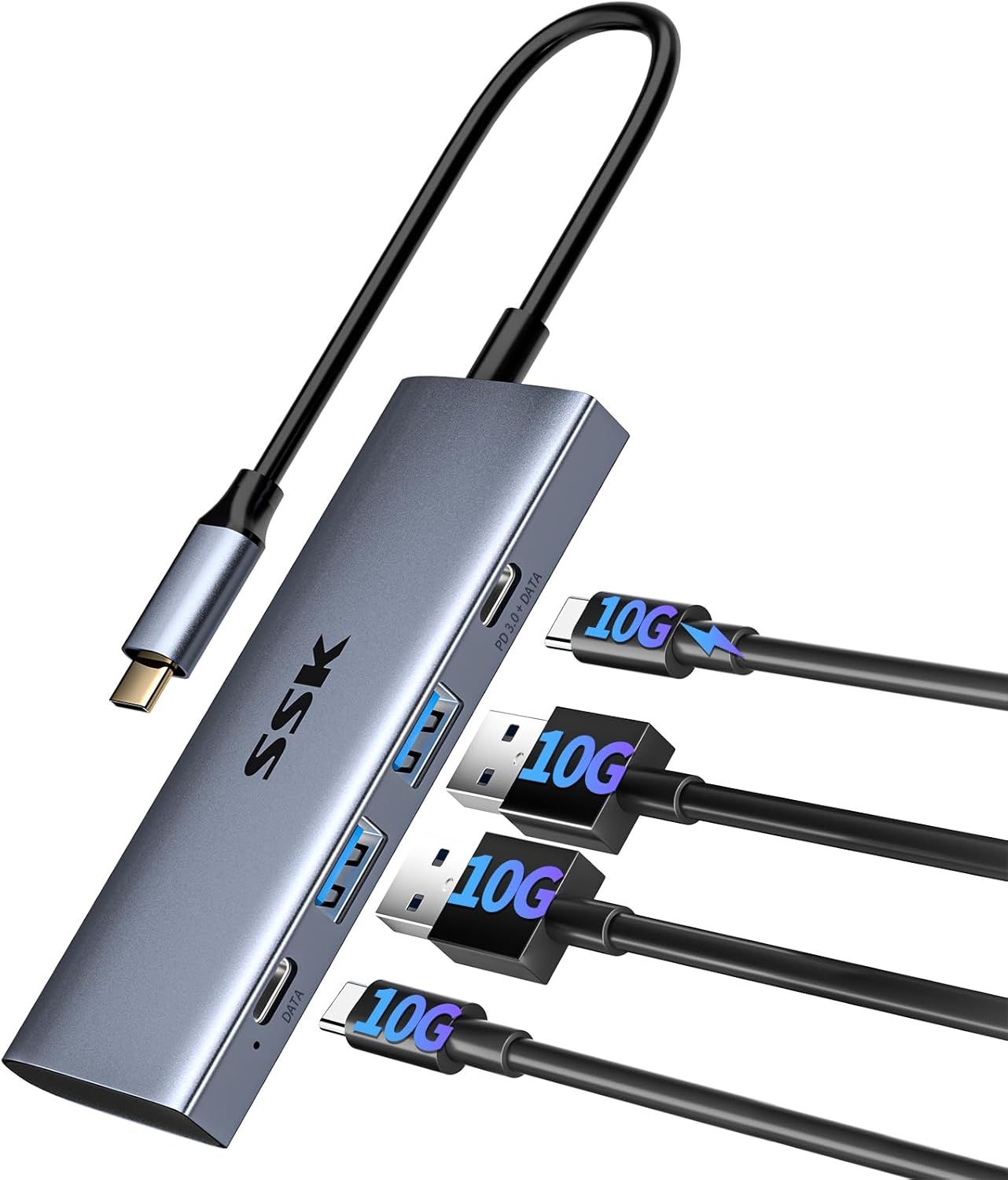 USB C Hub 10 Gbps, 4-in-1 Type C Adapter with 2 USB C & 2 USB A Ports (3.1/3.2 Gen 2)