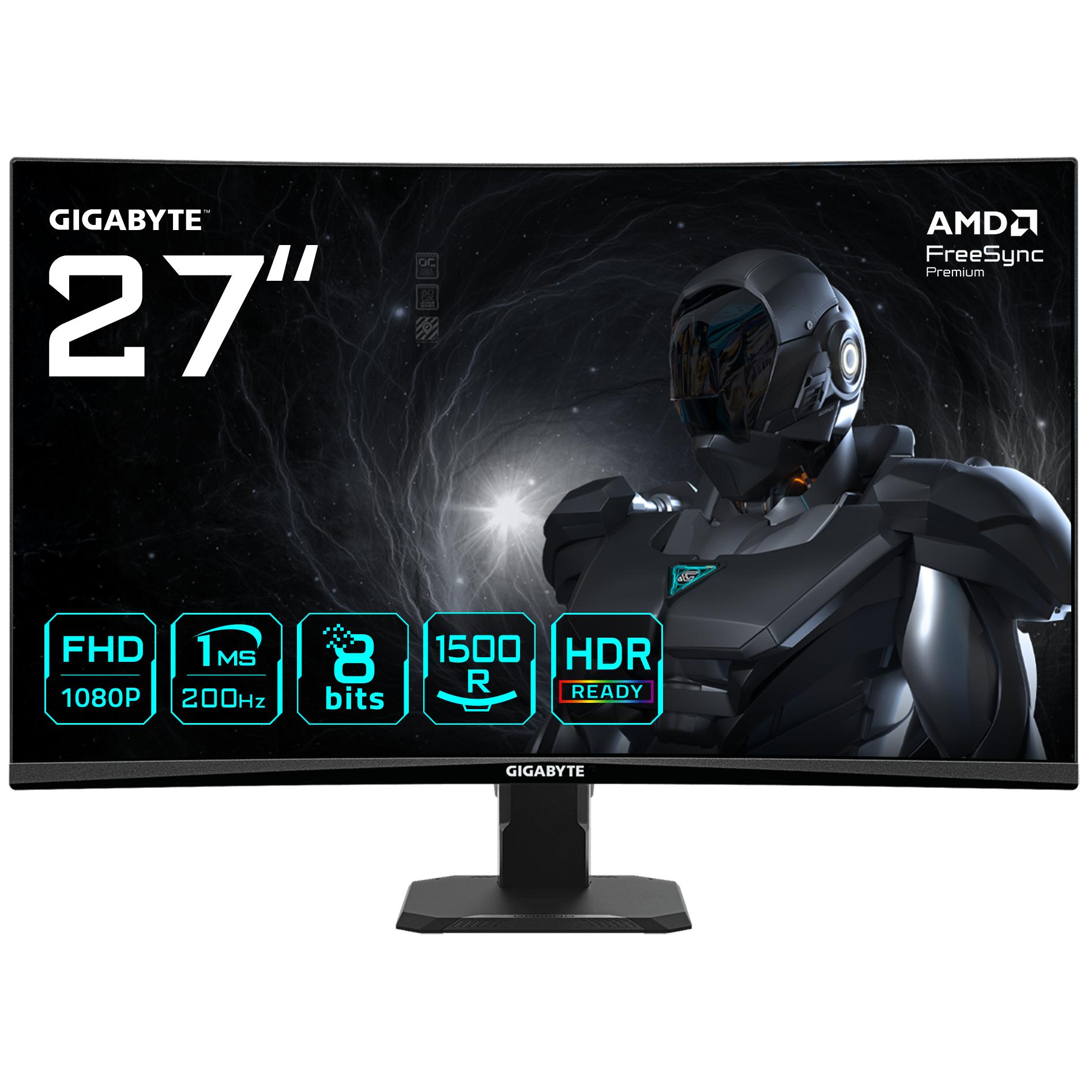 Écran de jeu Gigabyte GS27FCA incurvé de 27 pouces - FHD 1920x1080, 200Hz, 1ms, 250 cd/m², FreeSync Premium, HDR Prêt, HDMI 2.0, DisplayPort 1.4