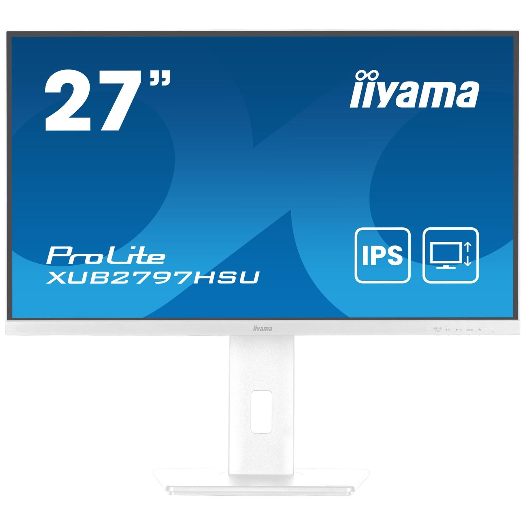 Iiyama ProLite XUB2797HSU-W2 - 27" LED Monitor - Full HD (1080p) at 100Hz - IPS - 300 cd/m² - 1ms Response Time - HDMI, DisplayPort - Built-in Speakers - Matte White