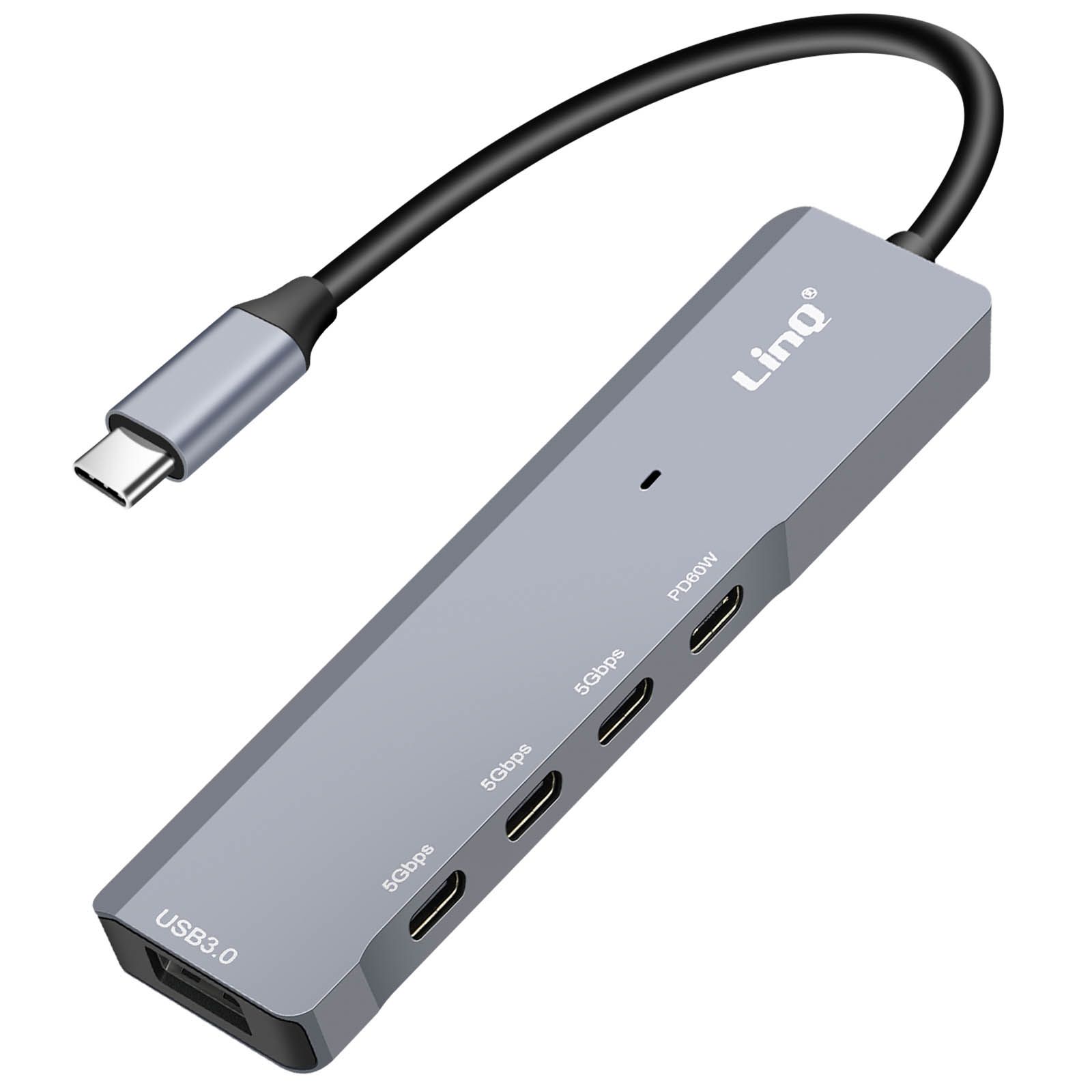 Adaptateur LinQ USB-C OTG - 3 ports USB C 5 Gbps + USB 3.0 + port de charge 60W PD