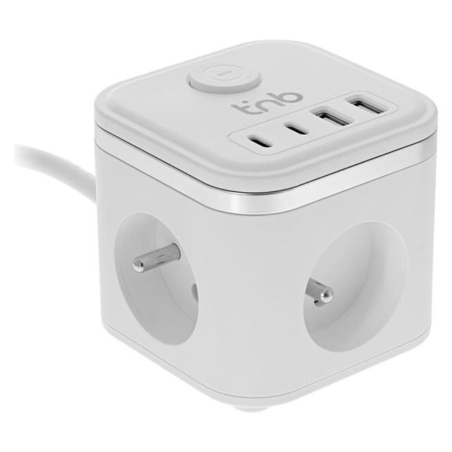 TNB Power Strip - 7 Outlet Connectors (3x Tripolar Power, 2x USB-C, 2x USB) - 1.45m Cable - White