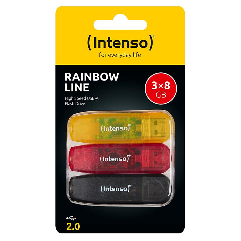 Intenso Rainbow Line 3-Pack USB Drive 8GB, USB-A 2.0, Assorted Colors