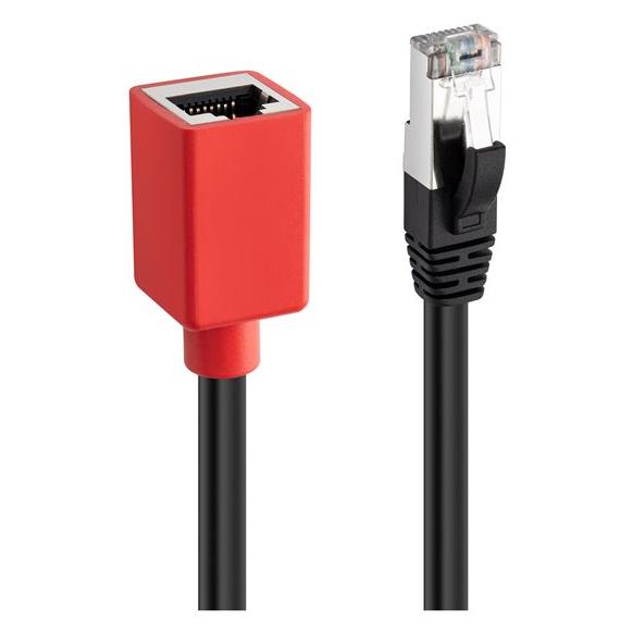 Lindy Network Cable Extension - RJ-45 (M) to RJ-45 (F) - 20cm - 6mm - FTP - CAT 6a - Halogen Free, Hookless - Black, Red