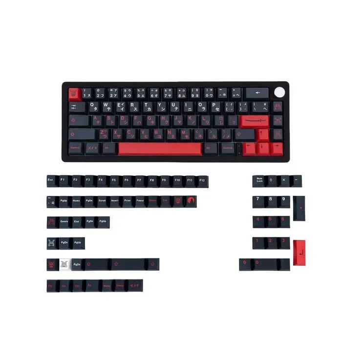 JOLINTAL Mechanical Keyboard Caps 129 Keys PBT Material Samurai Japanese Bushido QWERTY Black and Red