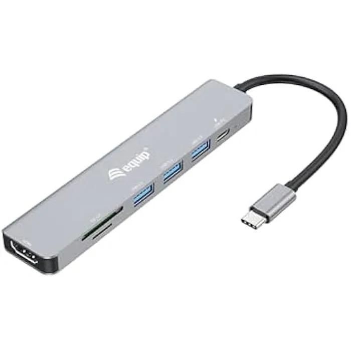 Adaptador multifuncional EQUIP - 133494 - HDMI 4K/60Hz - USB 3.2 Gen1 x 3 - Tarjeta Micro SD - Tarjeta TF