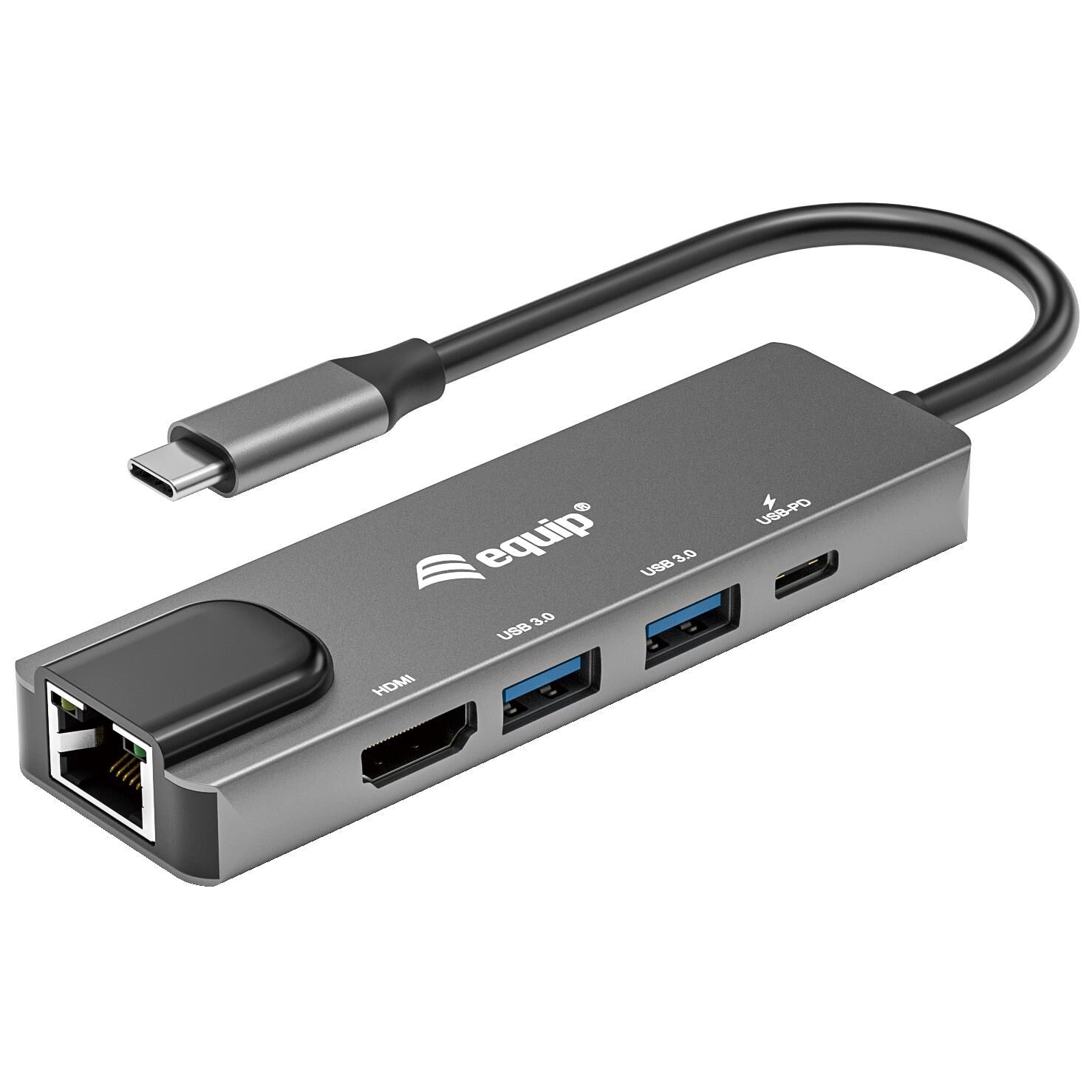 Adaptador Equip 5 en 1 USB-C (HDMI, LAN Gigabit, USB 3.2 GEN1, 100W USB PD)