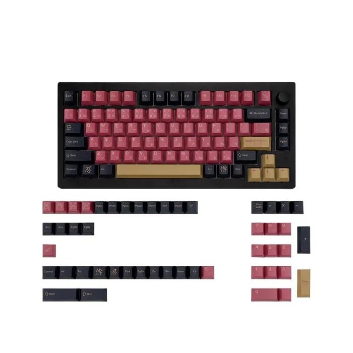 JOLINTAL Samourai Japanese Theme QWERTY Keyboard Keycaps - 129 Keys PBT Material Cherry Profile Thermal Sublimation Printing Black and Red