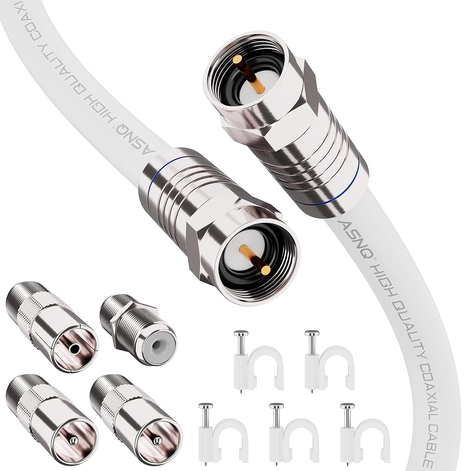 VSNDGHSUYDGF Coaxial TV Cable RG6 - 10m TV Antenna Cable with 75 OHM Connectors - Premium High-Speed Digital TV Cable, for Internet and Satellite Parabola - Includes 4 TV Antenna Adapters (Q256)