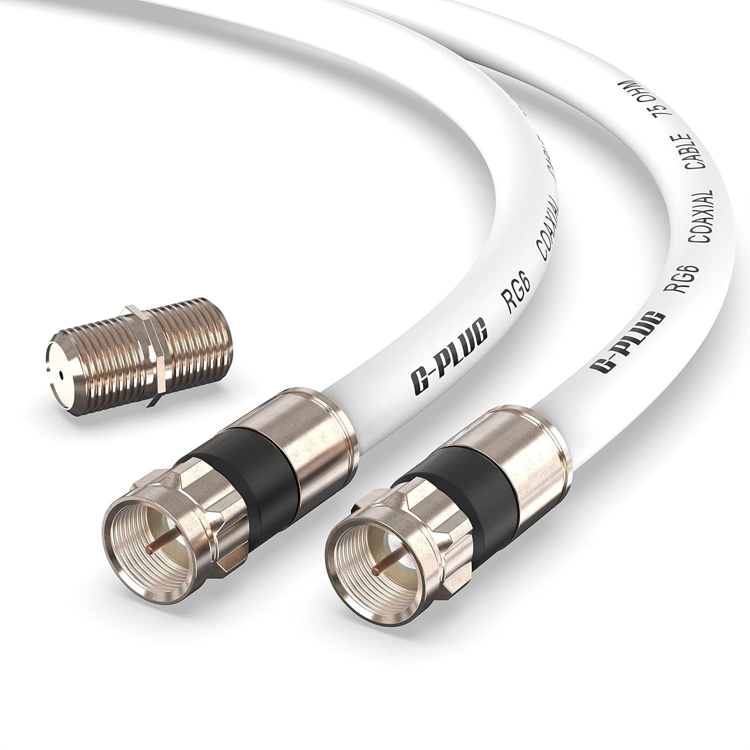 Kit de cable coaxial RG6 con conectores - Antena de TV digital, cable de internet de alta velocidad, extensor de cable - Ring torico de goma y conectores a compresion blancos (Q606)