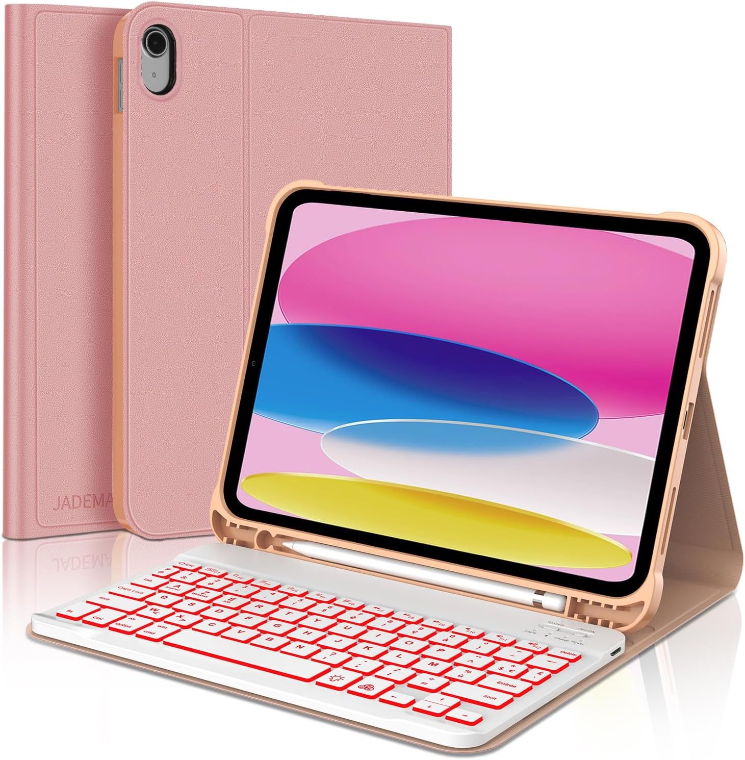 iPad 10/11th Gen Bluetooth Detachable Keyboard Case - Retrobacklit AZERTY for iPad 11 2025 & 10.9" 2024/22, Pink
