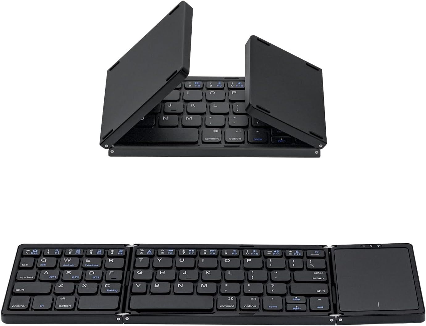 Wireless Foldable Keyboard with Touchpad for Tablet/Phone/PC, Portable Rechargeable Keyboard Supporting Multiple Devices/iOS/Android/MacOS/Windows - Black (US Layout)