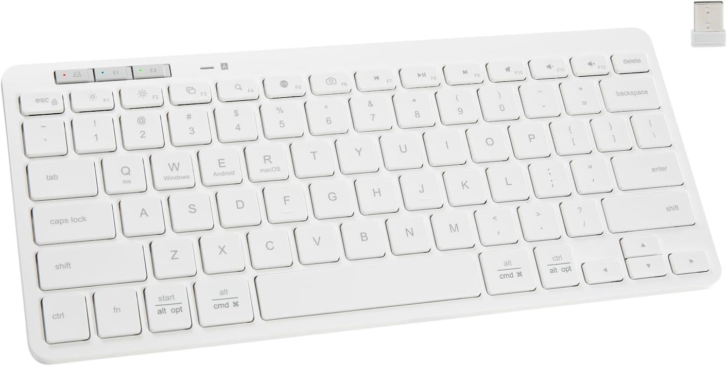 Wireless Bluetooth Keyboard, Dual Mode 2.4G, Portable External Keyboard for Tablet Android, Phone Windows Surface (New White)