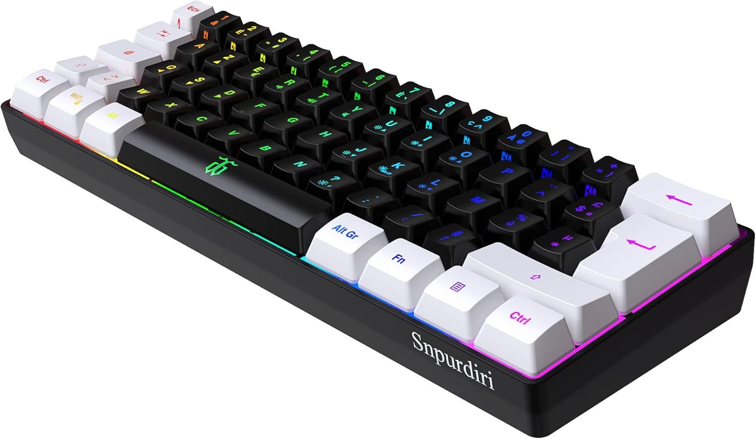 Gaming Keyboard AZERTY 60% - White and Black, Wired RGB Backlit Mini Gaming Keyboard for PC/Mac, 61 Keys