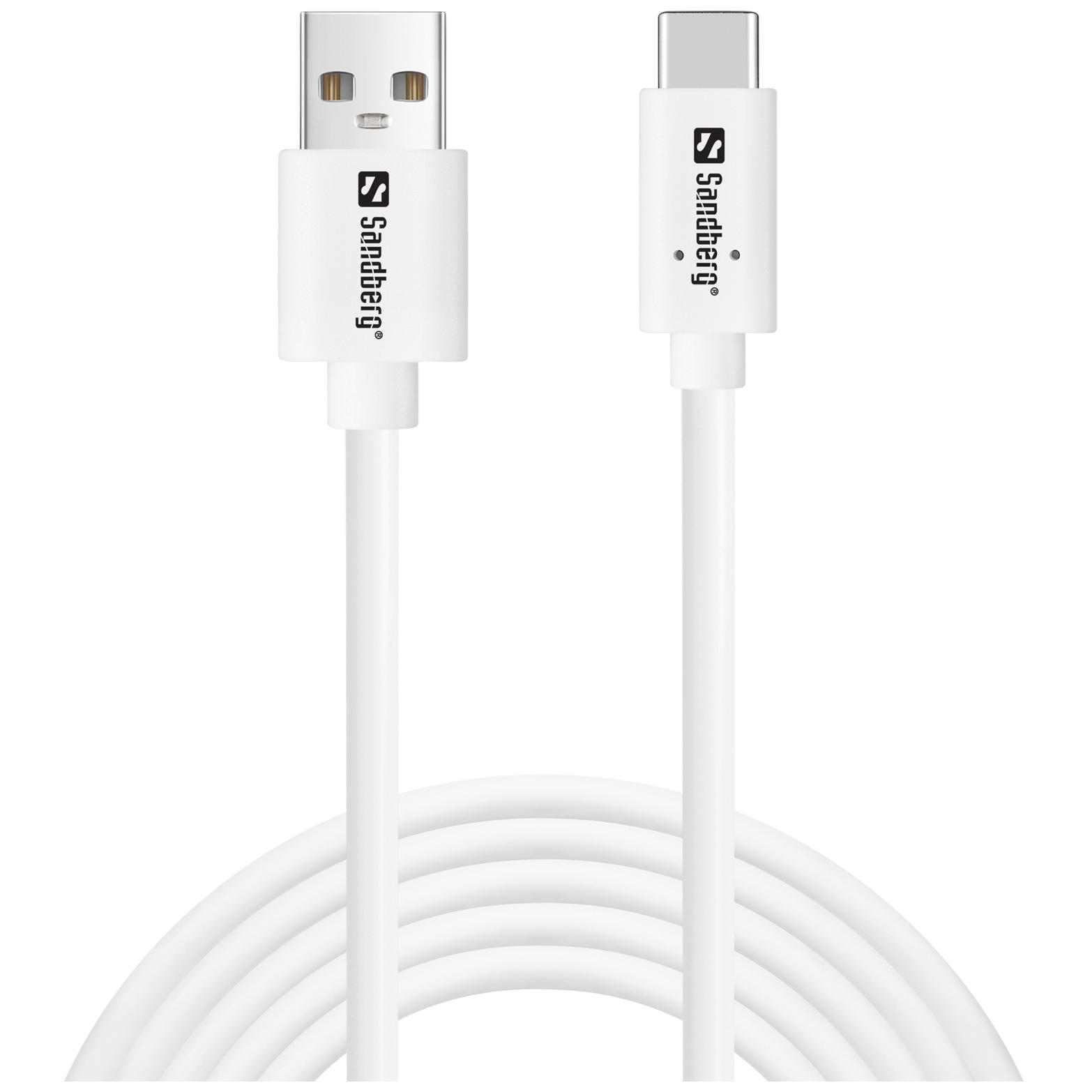 Cable Sandberg de 2 metros (USB-C a USB-A, USB 2.0, Blanco)