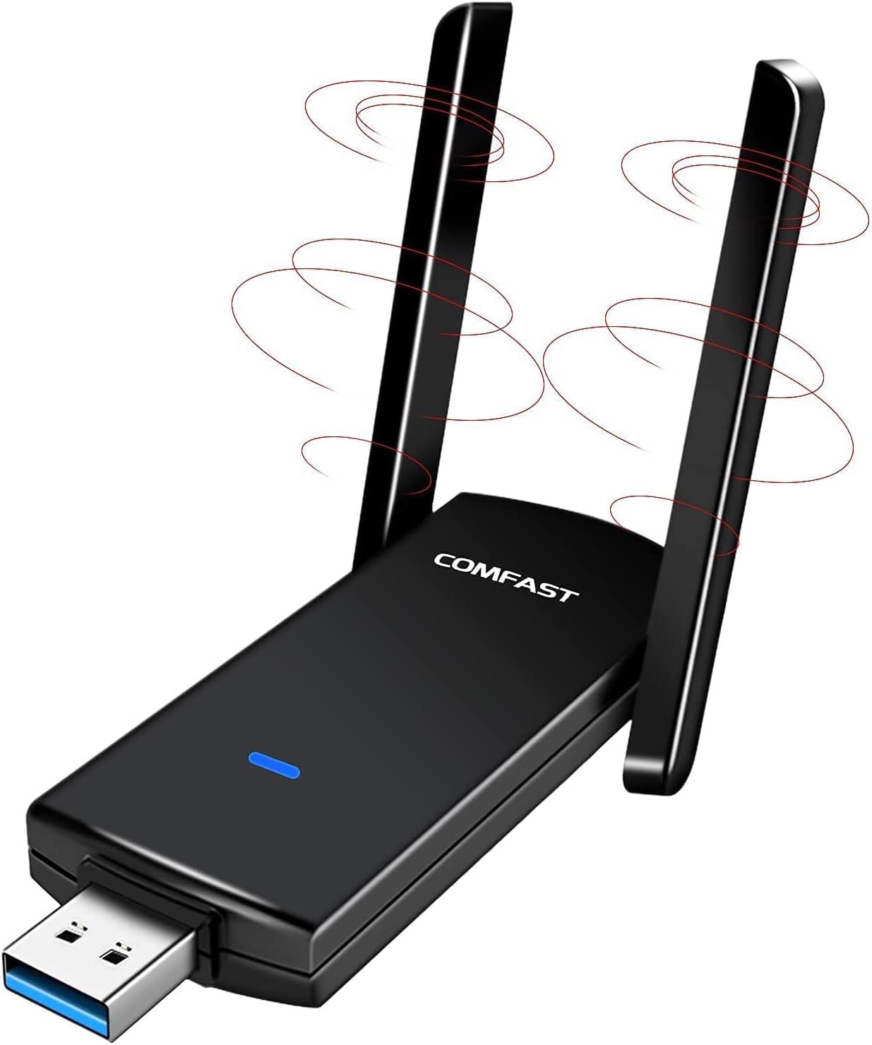 USB WiFi Adapter 1300 Mbps Dual Band - High Gain Antennas, USB 3.0 Cable, Compatible with Windows & macOS