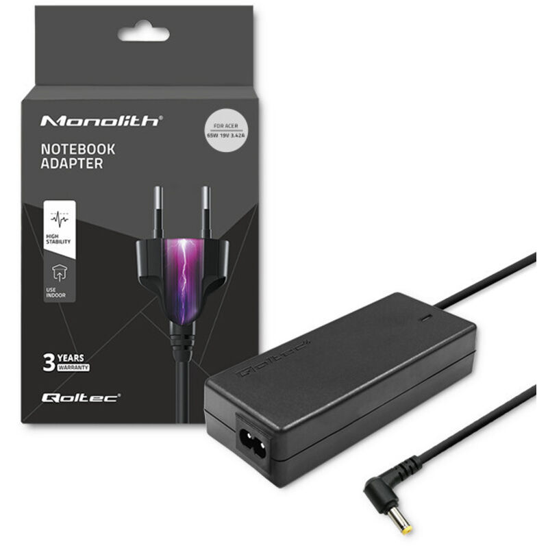 Adaptador de corriente Qoltec para portátil Acer 65W 19V 3.42A 5.5x1.7mm + cable de alimentación